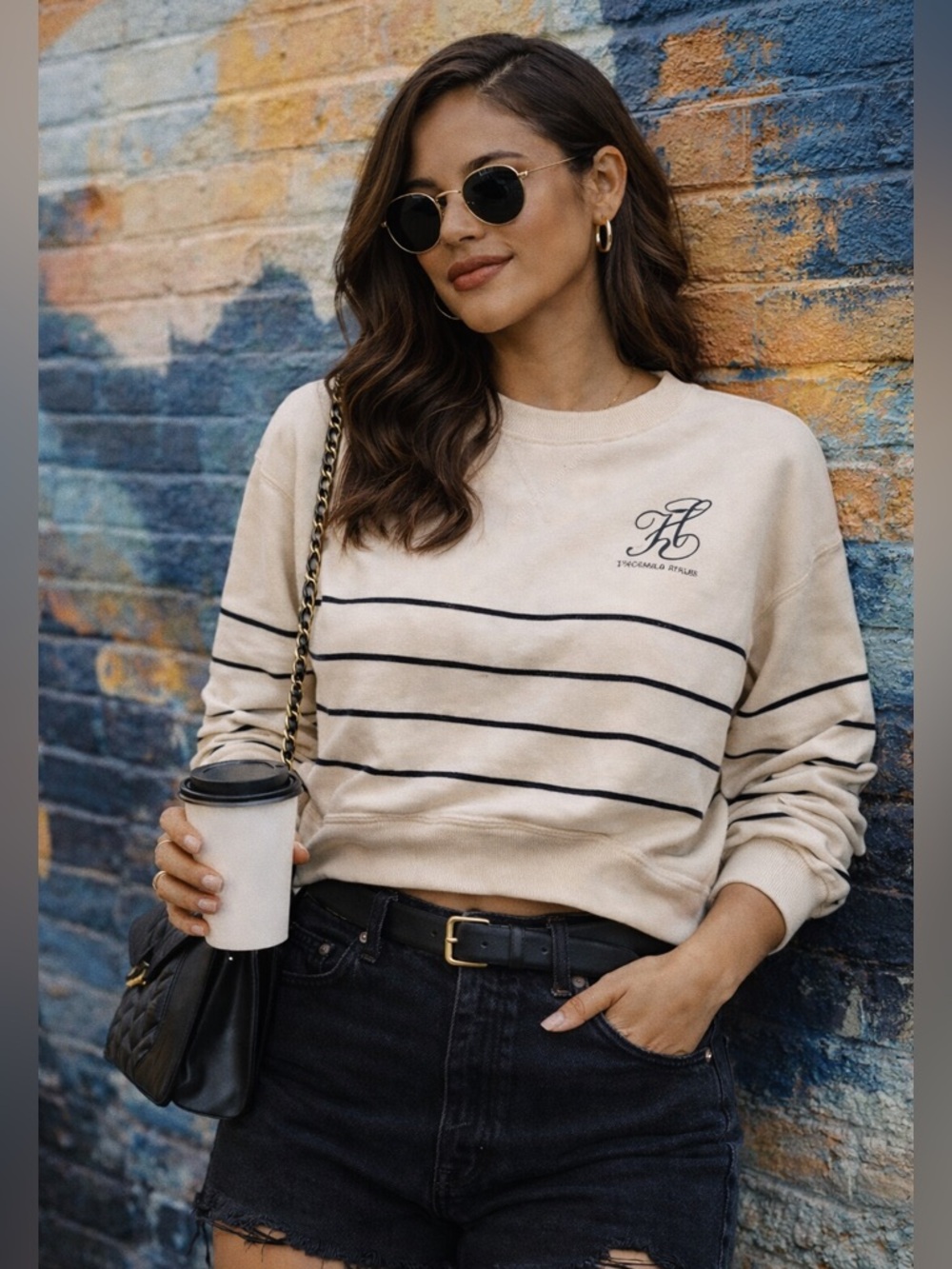 H&M Stockholm Atelier Cream Striped Sweatshirt XS Neutral French Girl Chic